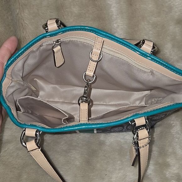 COACH SIGNATURE STRIPE TOP HANDLE TOTE (F51267) SILVER/NAVY/BRIGHT JADE - Picture 7 of 7